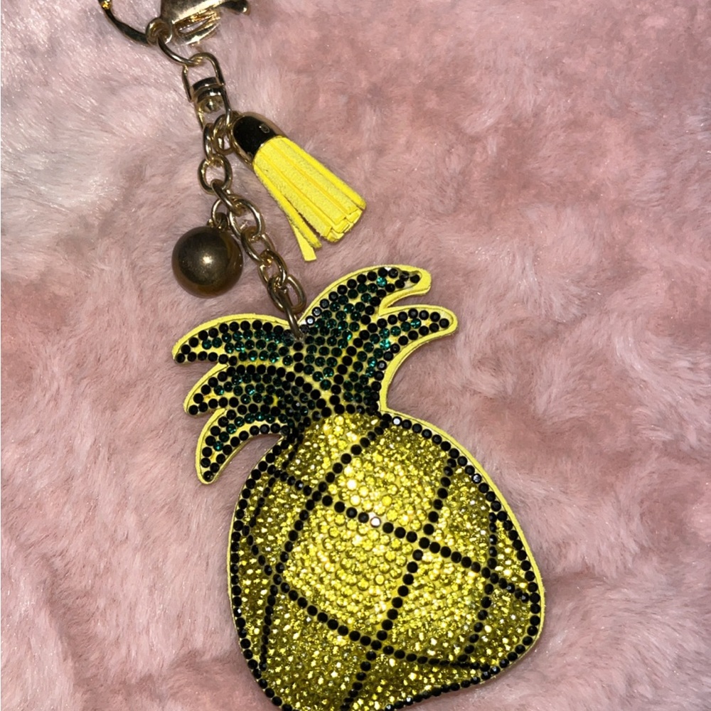 Yellow Pineapple Keychain with Rhinestones
